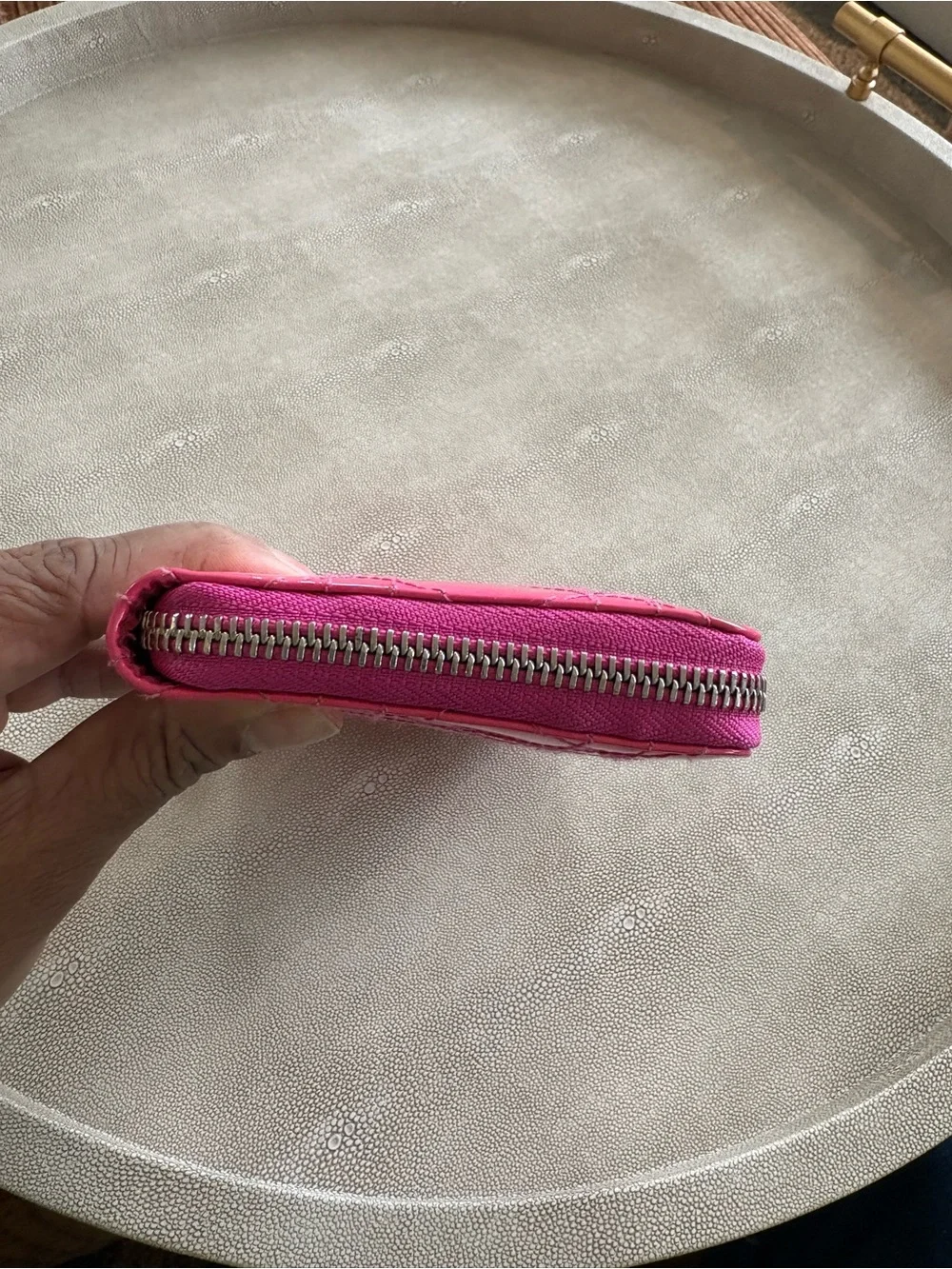 Dior Hot Pink Quilted Patent Zip-Around Wallet with Charm